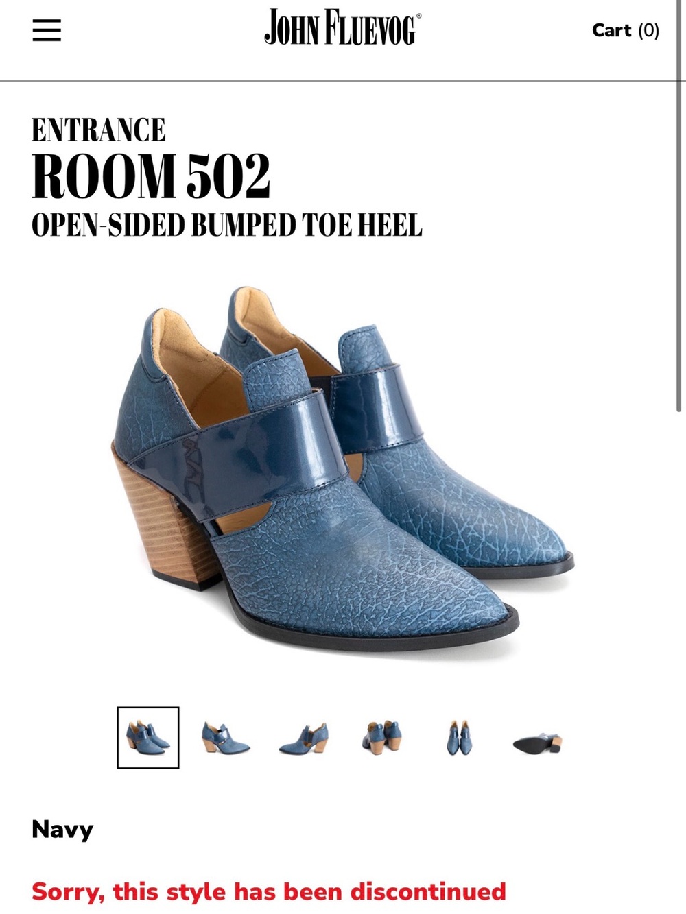 John Fluevog Purple Leather Open-Side Block Heel with Navy Textured Strap
